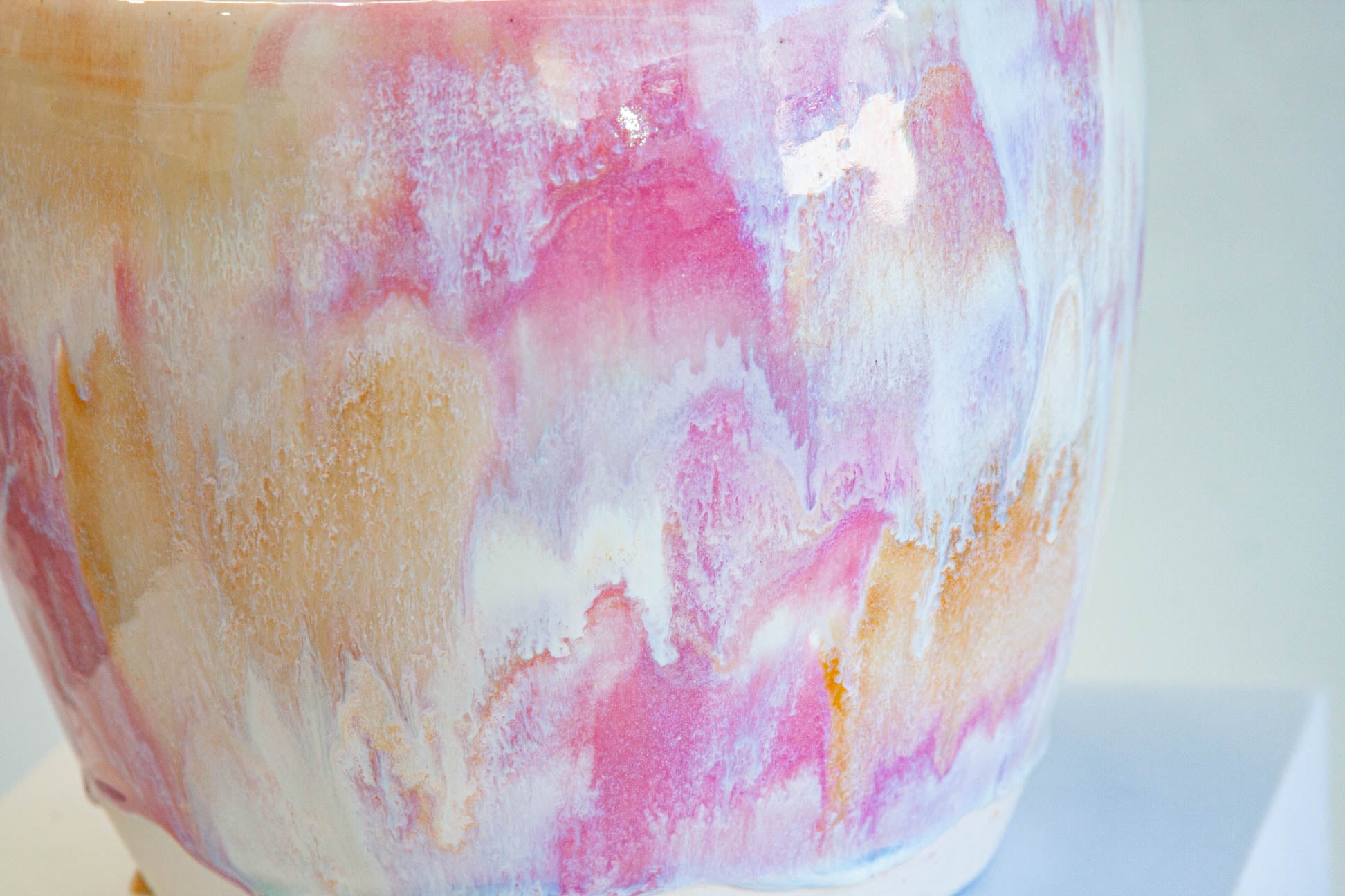 close up of glaze details on large ceramic planter