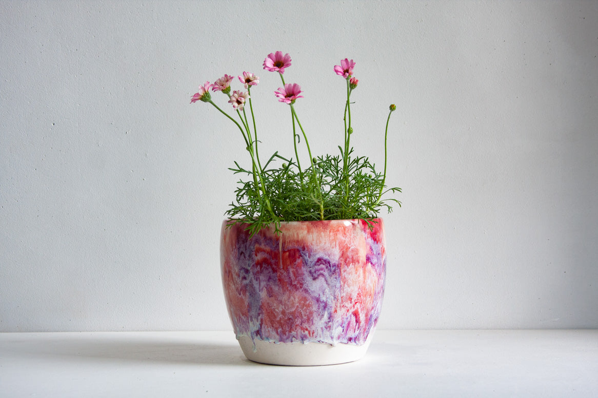 handmade ceramic large red and pink planter