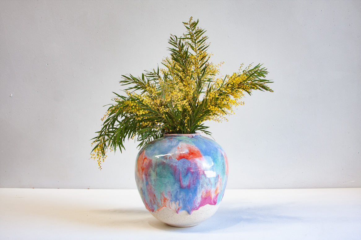 handmade ceramic multicoloured sculptural vase
