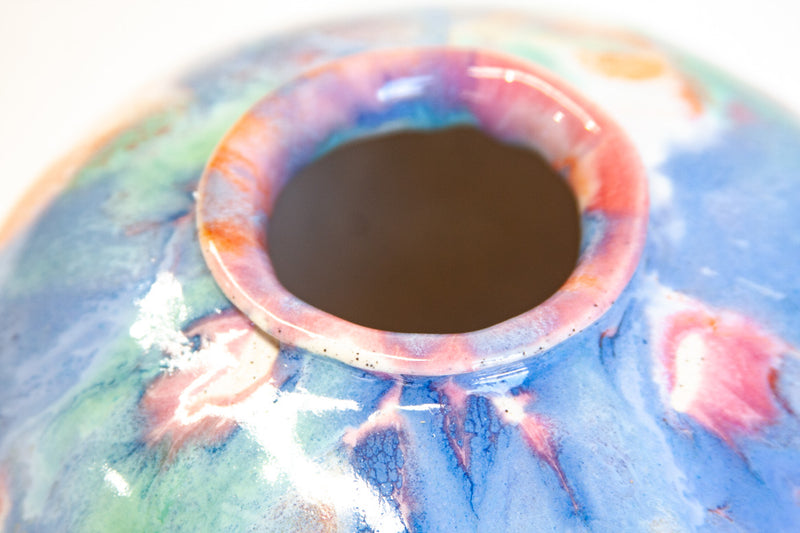 Finished ceramic table lamp glowing warmly