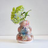 handmade ceramic brown, pink and blue sculptural vase