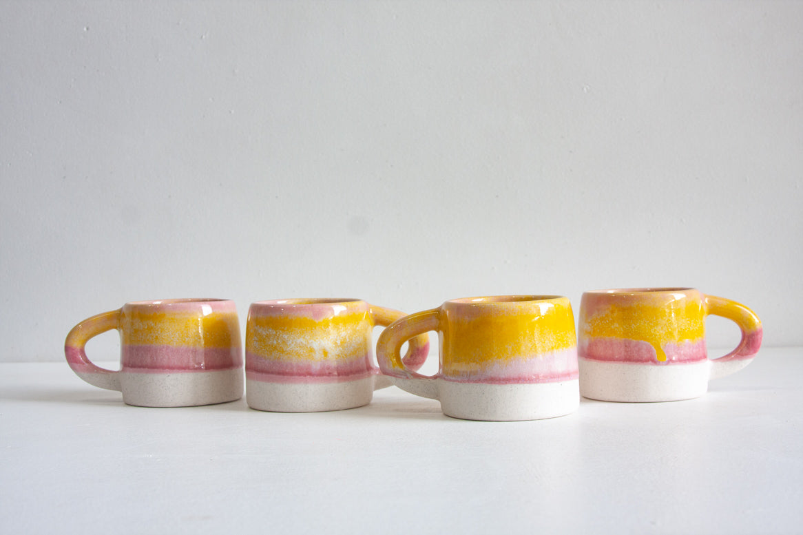 handmade ceramic pink and yellow mug