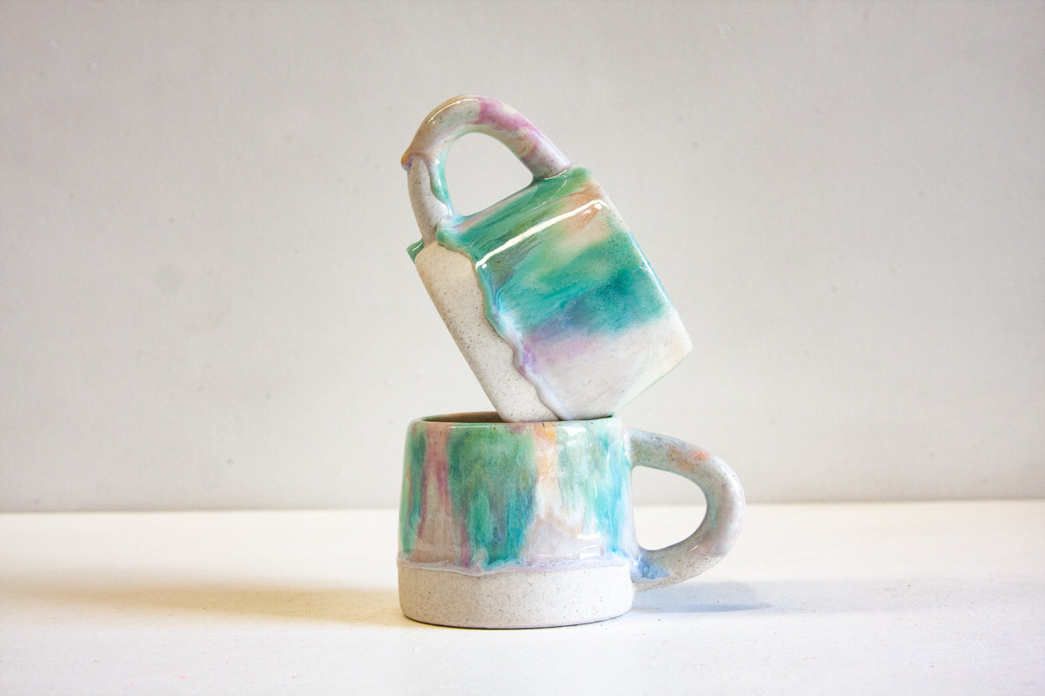 handmade ceramic mug in soft pastel colours