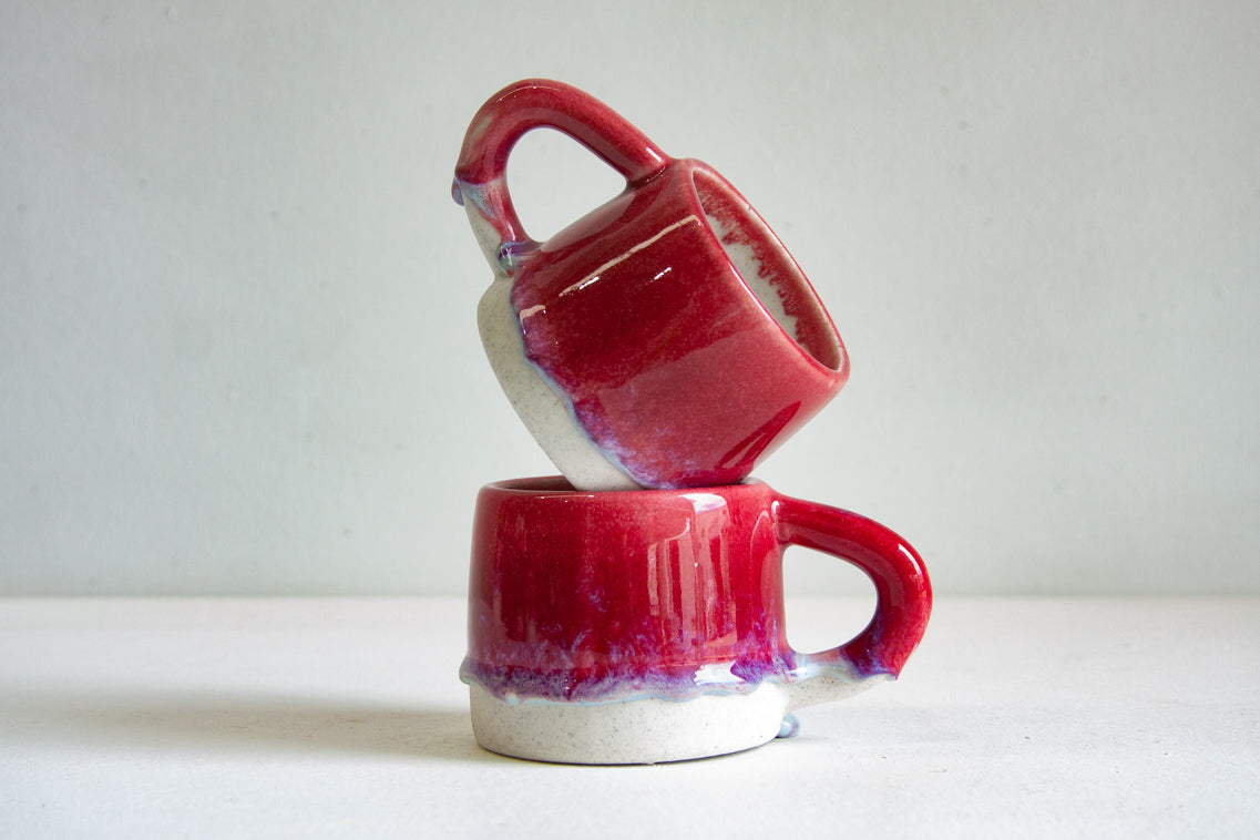 Handmade dark pink ceramic mug