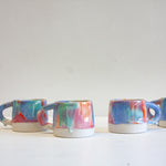 handmade ceramic pink, blue, orange and pink mug 