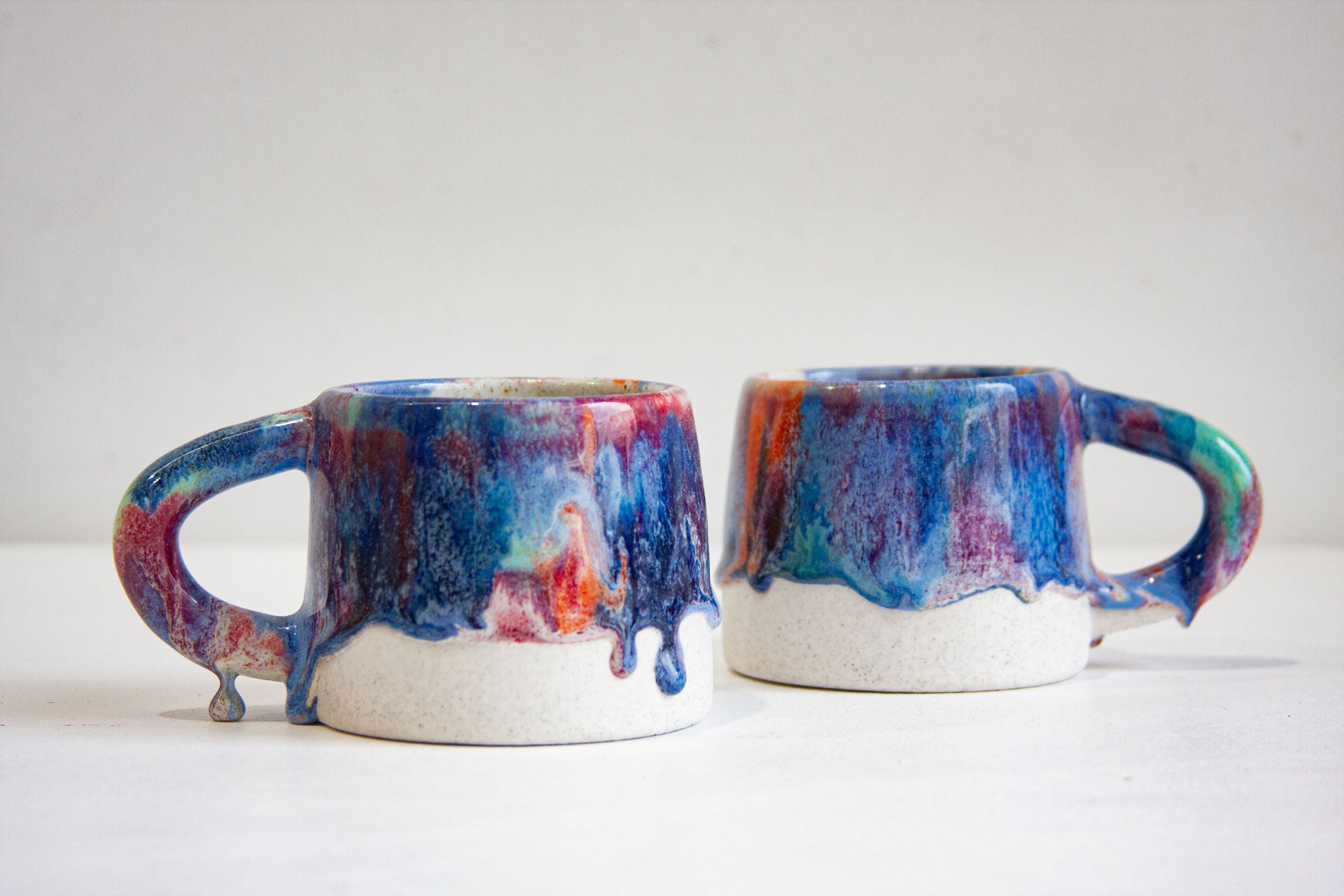 Handmade ceramic blue, green, orange mug
