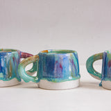 handmade ceramic green, blue, red and brown mug 