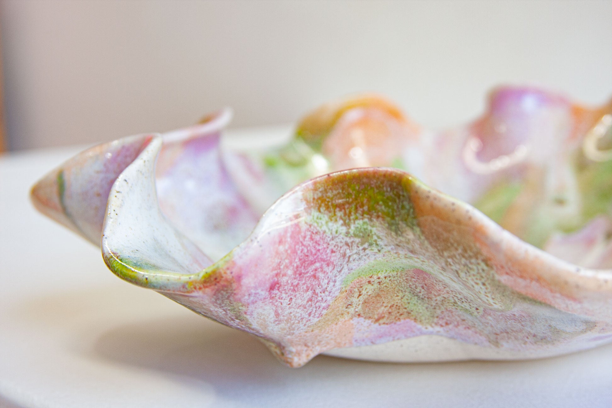 side shot of glaze detail on handmade ceramic platter