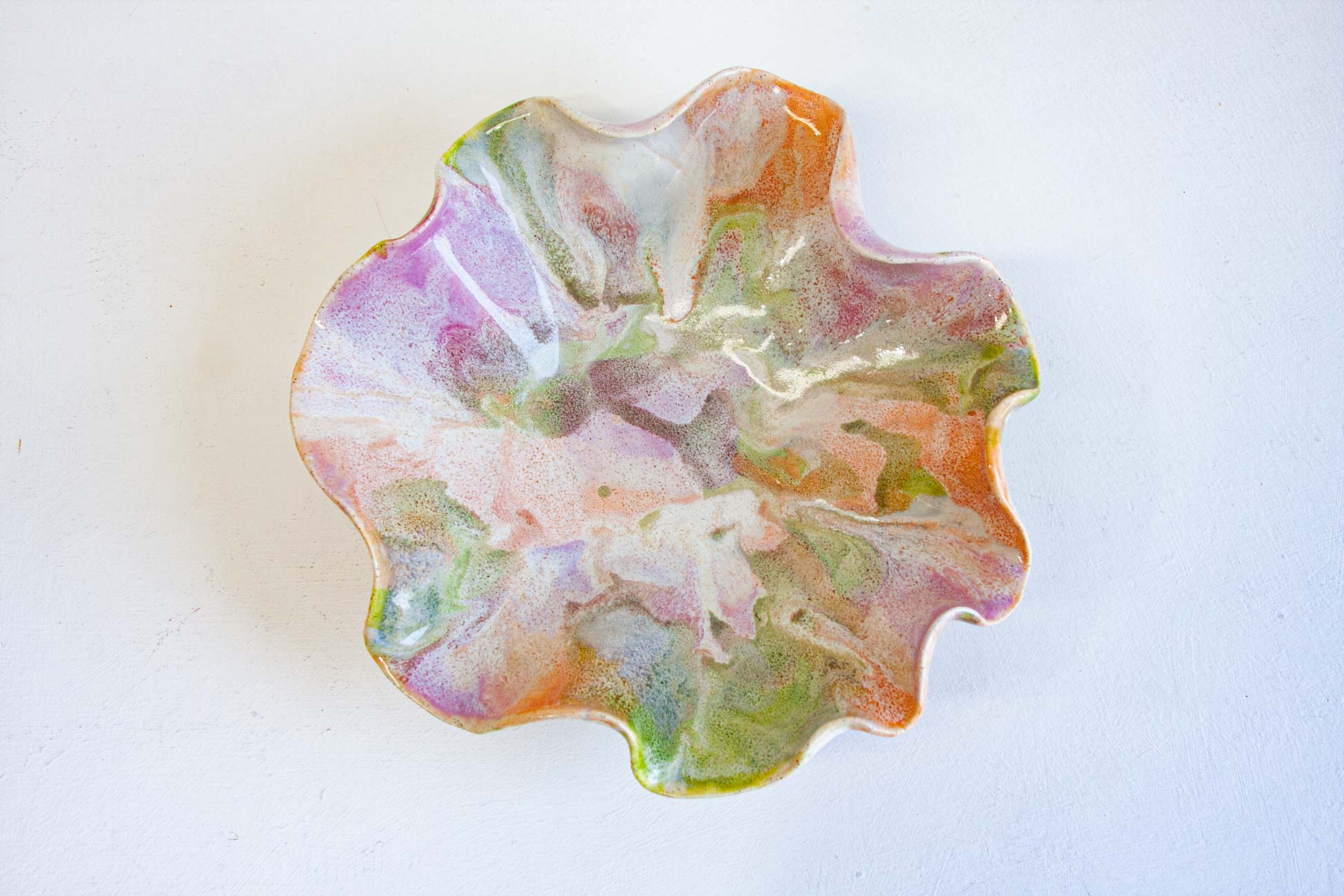 handmade ceramic frilly shaped pastel platter