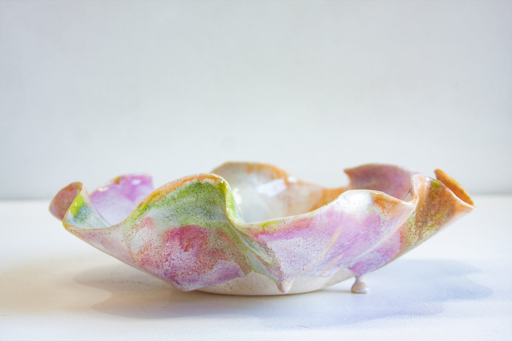 side view of handmade ceramic pastel coloured ceramic oyster platter