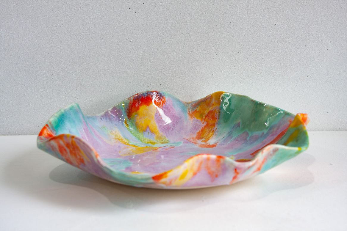 handmade ceramic multicoloured oyster shaped platter