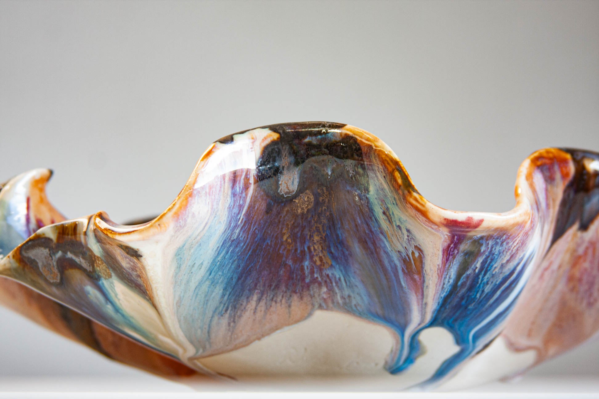 handmade ceramic platter, side view.