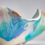 close up of the blue green glaze on ceramic platter