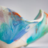close up of the blue green glaze on ceramic platter