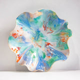 handmade scalloped ceramic blue, green and orange platter
