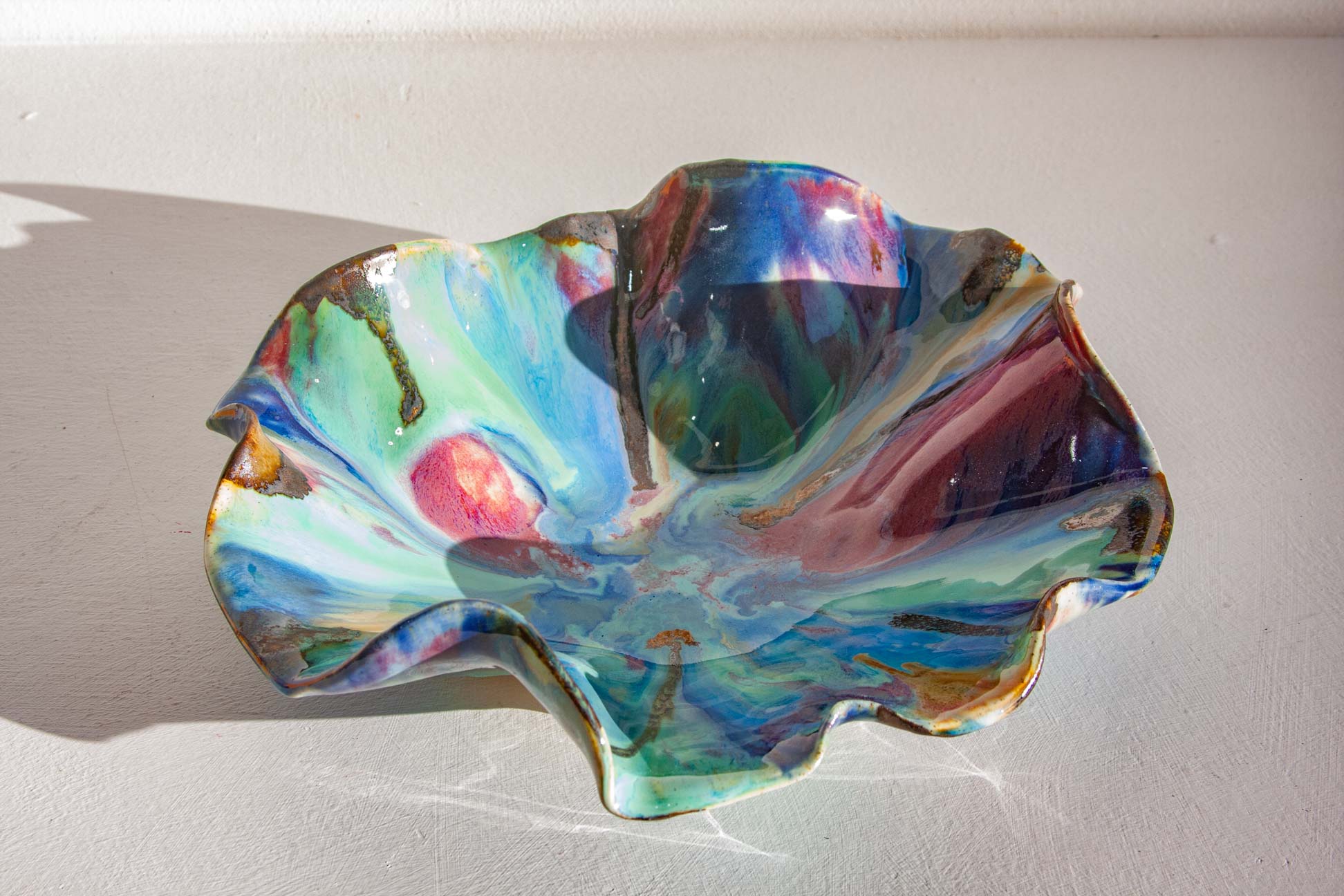 close up of handmade ceramic oyster platter on table