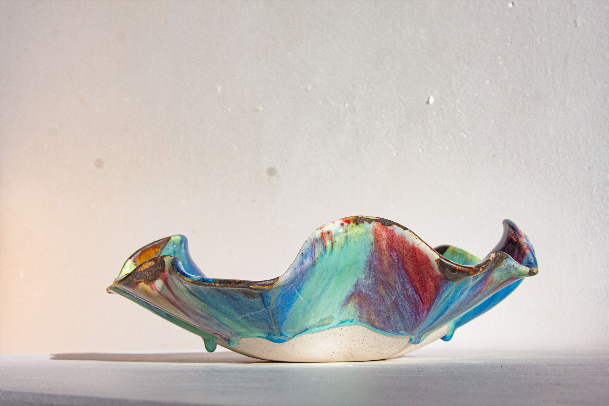 handmade ceramic blue, green, brown and pink platter
