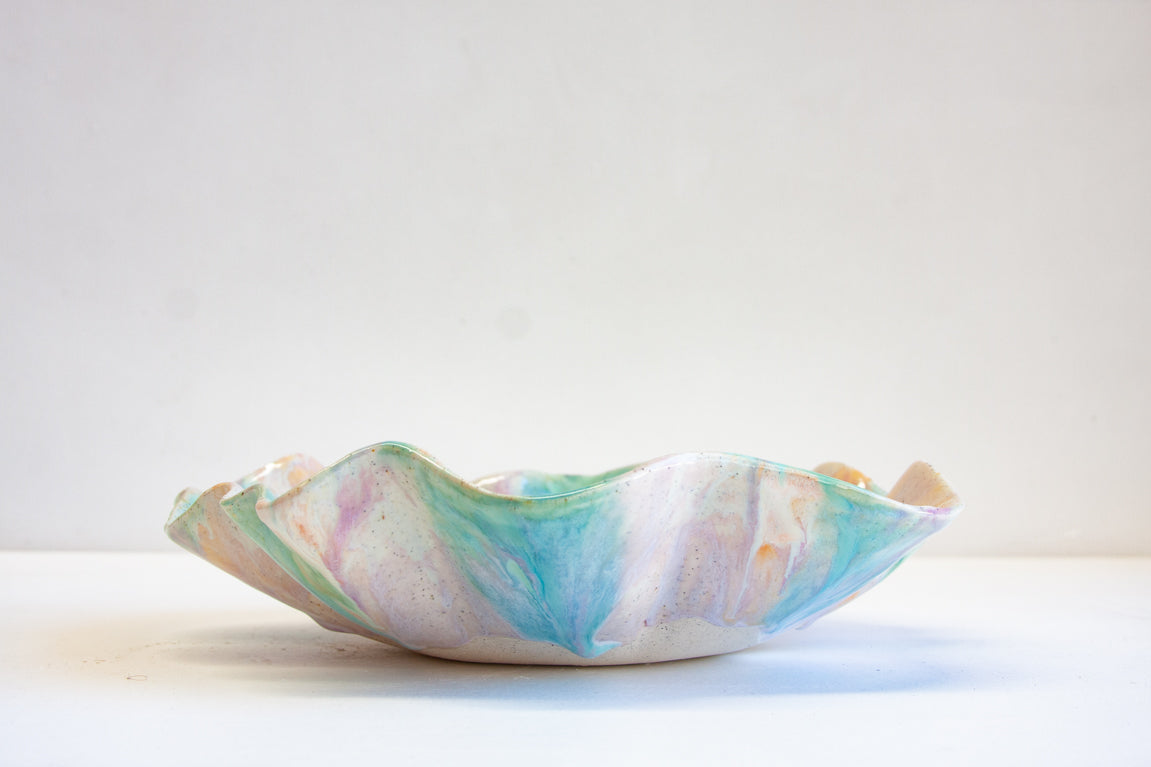 handmade ceramic oyster shaped large platter bowl