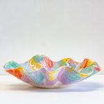 Handmade ceramic multicoloured oyster shaped platter