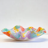 Handmade ceramic multicoloured oyster shaped platter