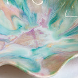 handmade ceramic sculptural platter glazed in green, purple and peach