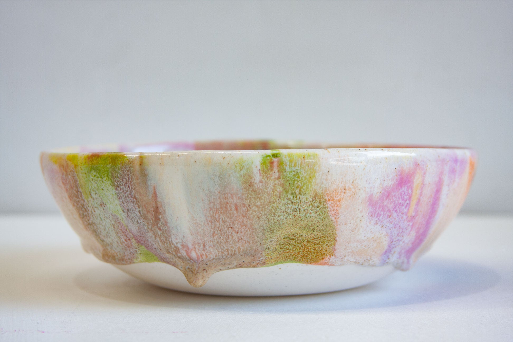 close up of glaze details on handmade ceramic bowl
