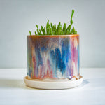 handmade ceramic blue, pink, white, brown gazed planter