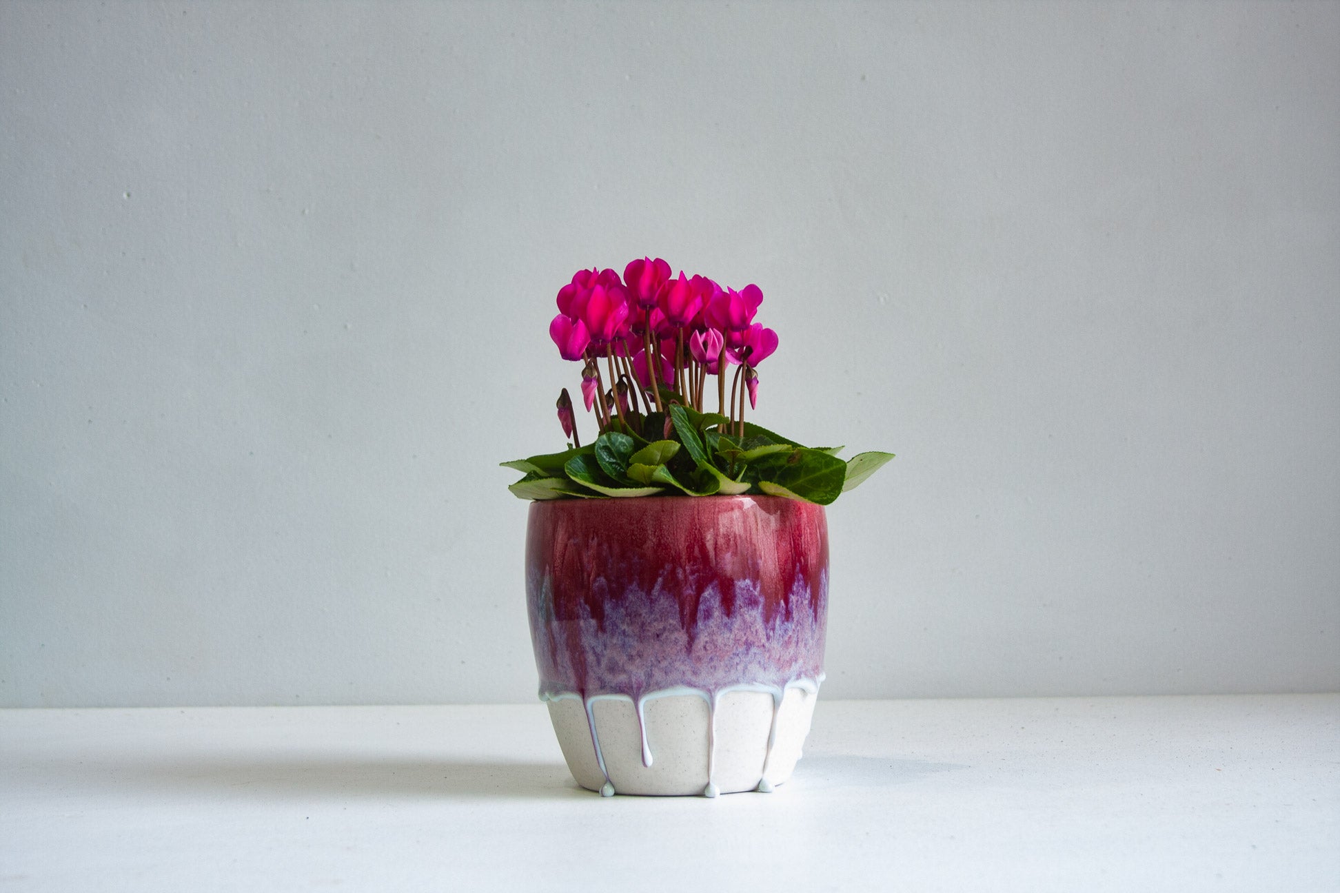 handmade ceramic dark pink planter