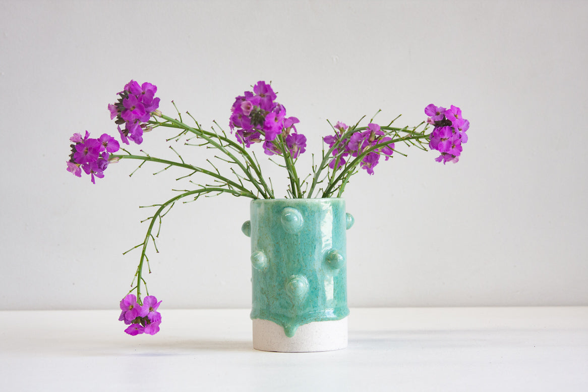 handmade ceramic green bauble cylinder vase