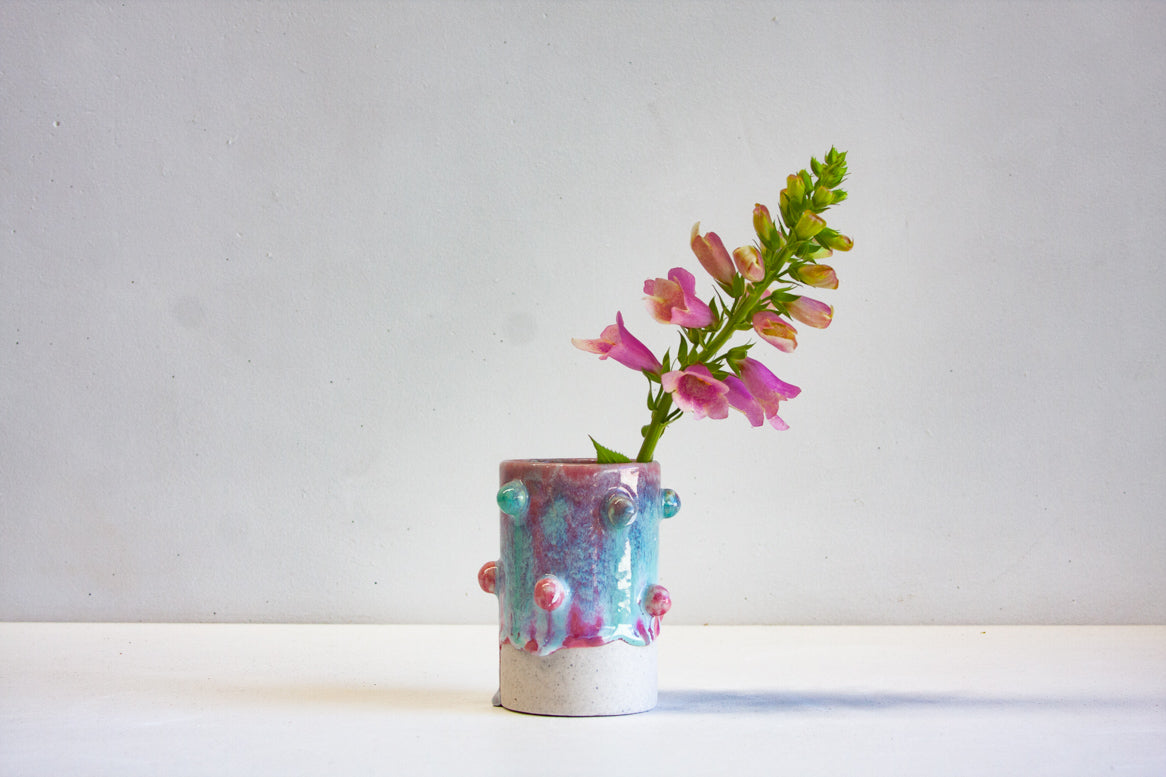 handmade ceramic pink and blue bauble vase