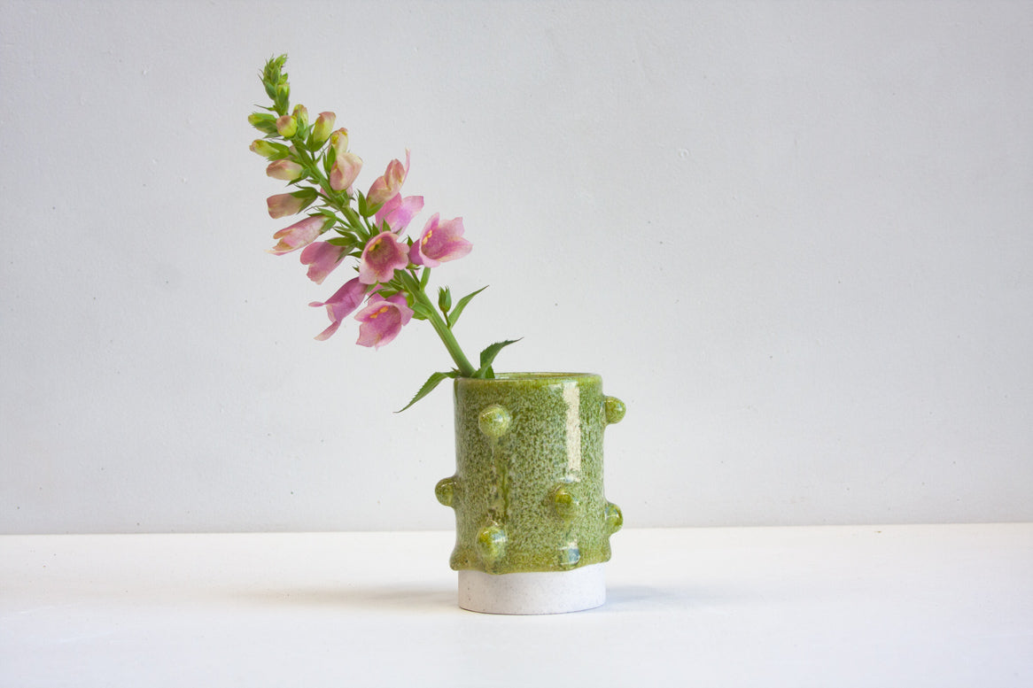 handmade ceramic green bauble vase