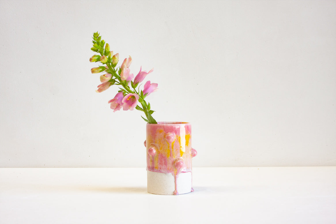 handmade ceramic bauble yellow and pink vase