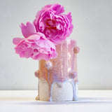 Handmade ceramic peach and purple cylinder vase