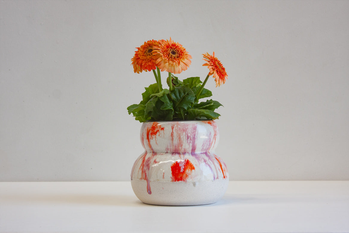 handmade red, pink sculptural planter