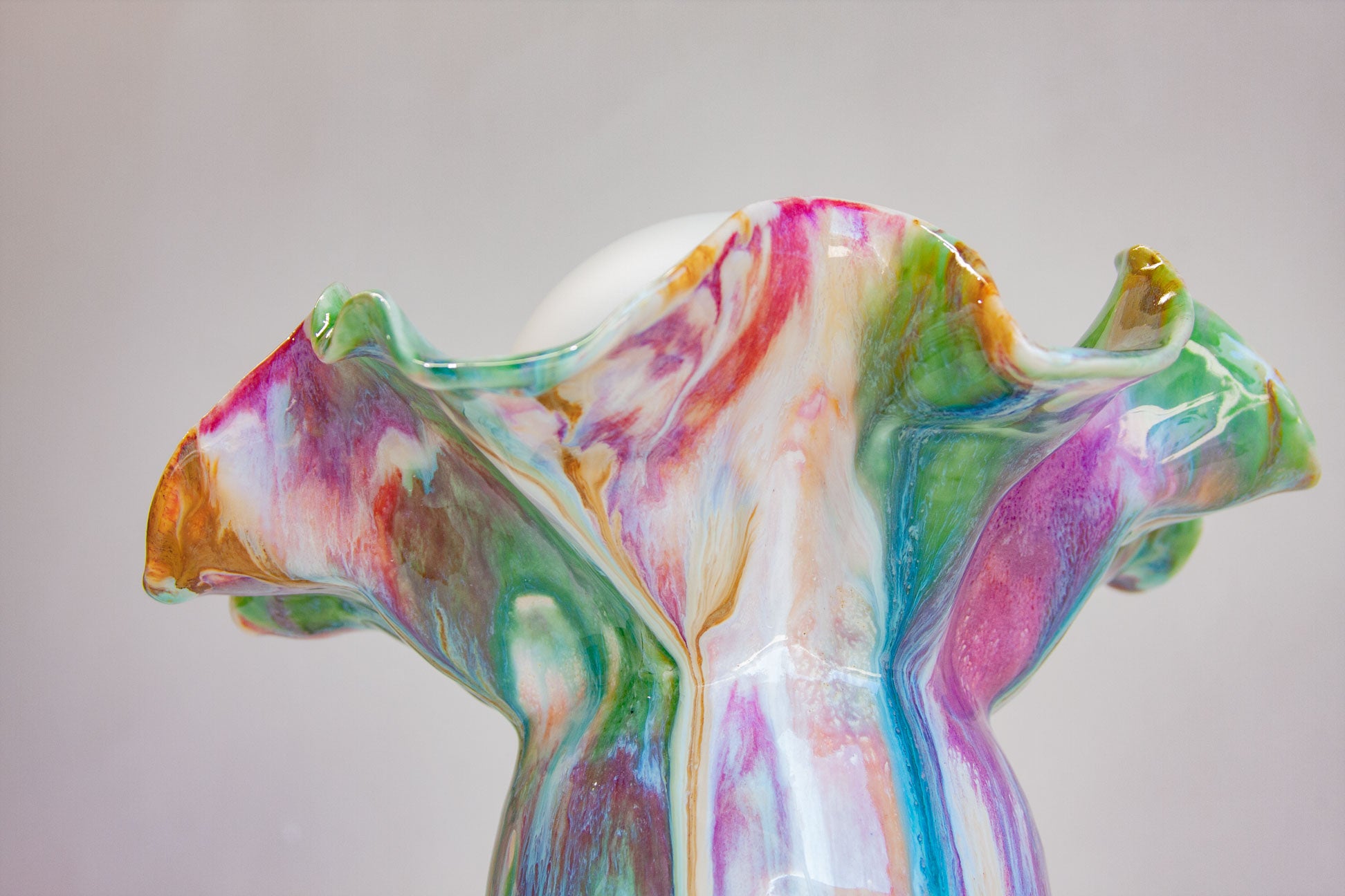 photo of handmade ceramic table lamp taken from below the rim 