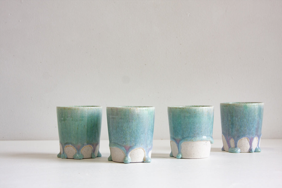 handmade ceramic blue and purple tumbler cup