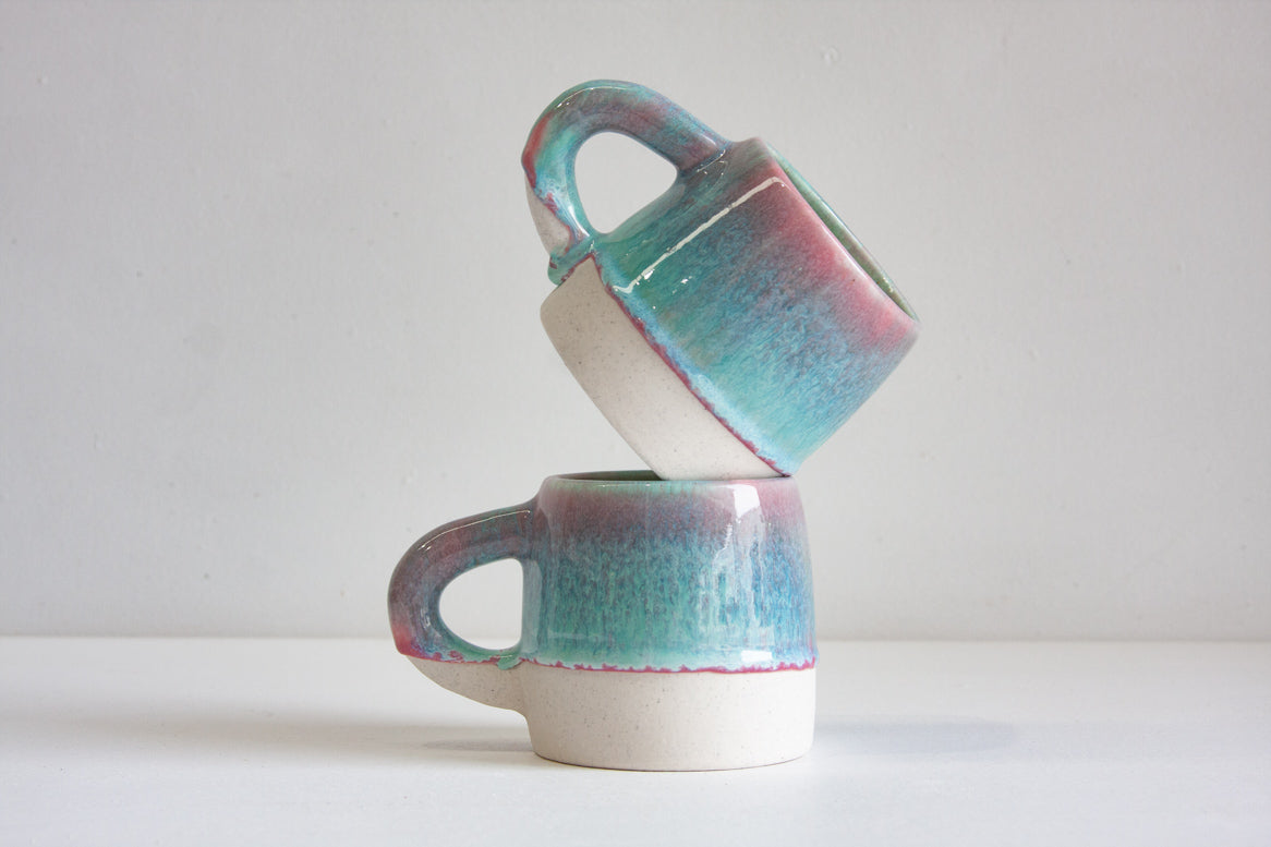 handmade ceramic large pink and blue mug
