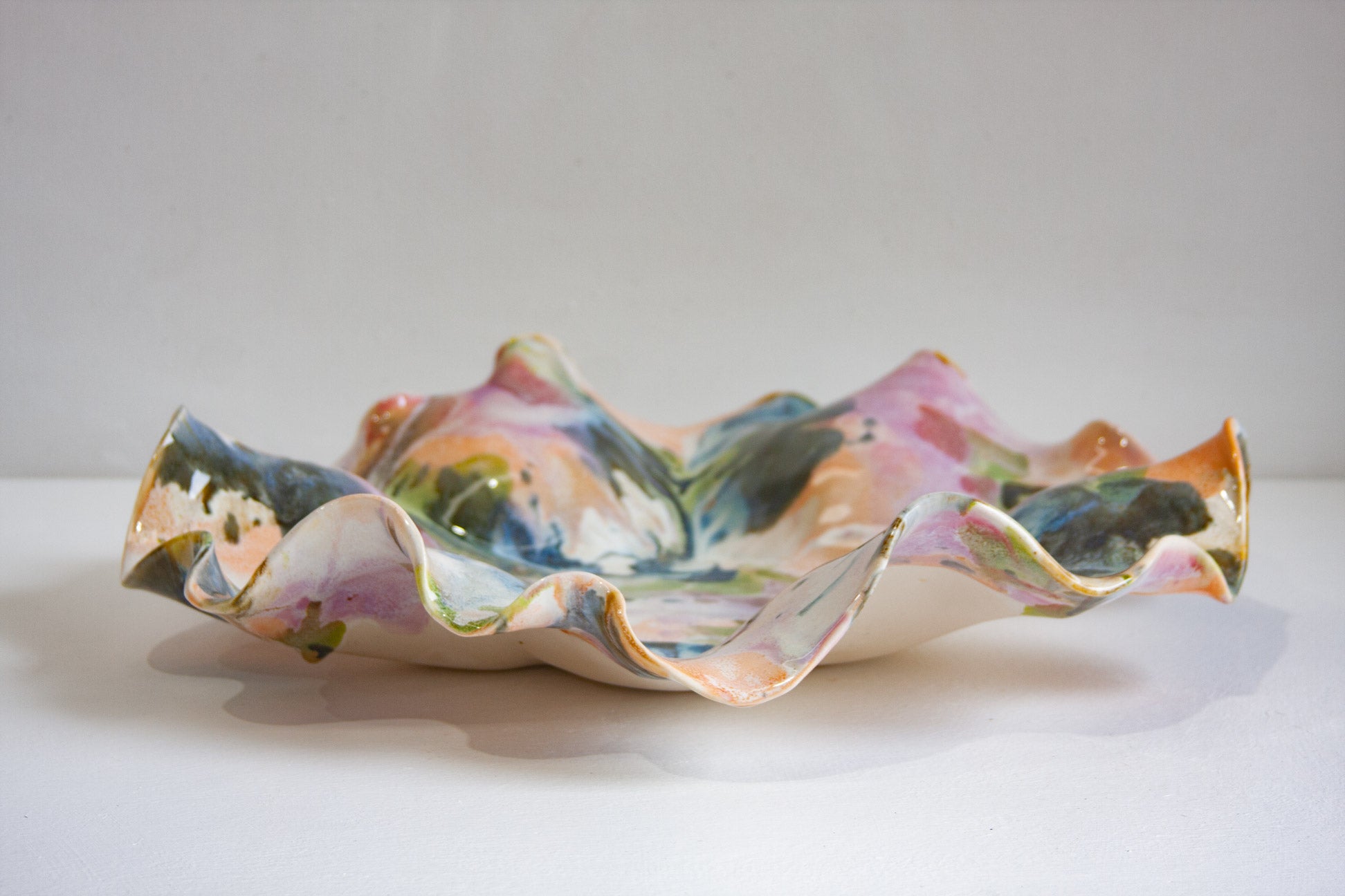 handmade ceramic wavy shaped multicoloured platter