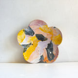 handmade ceramic yellow, purple, peach and purple flower shaped plate