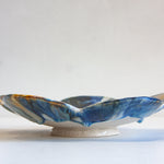 handmade ceramic footed blue flower shaped bowl