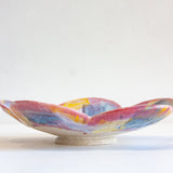 Seconds Sale Handmade Ceramic Footed Petal Bowl - Pink, Yellow & Blue