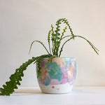 handmade ceramic large green, peach and purple planter