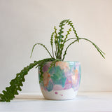 handmade ceramic large green, peach and purple planter
