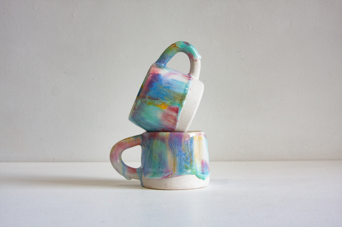 handmade ceramic rainbow glaze mug