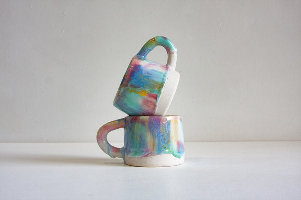 handmade ceramic rainbow glaze mug