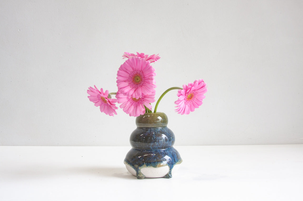 handmade ceramic sculptural green and blue vase