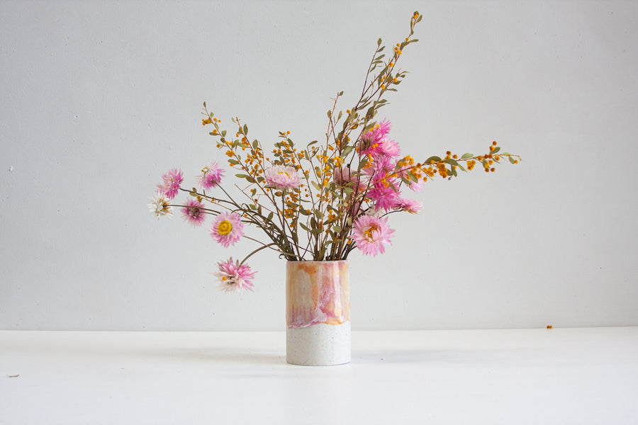 handmade ceramic soft pink small cylinder vase
