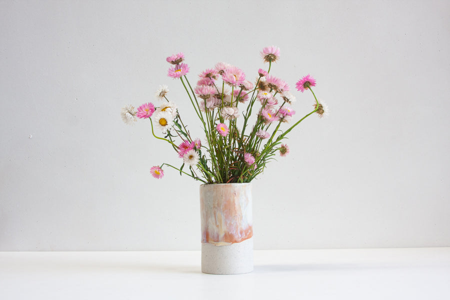 handmade pink and cream ceramic cylinder vase