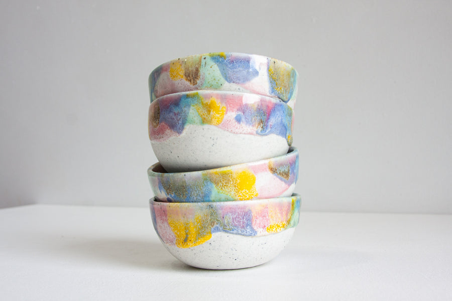 Seconds Sale Handmade Ceramic Small Breakfast Bowl - Rainbow