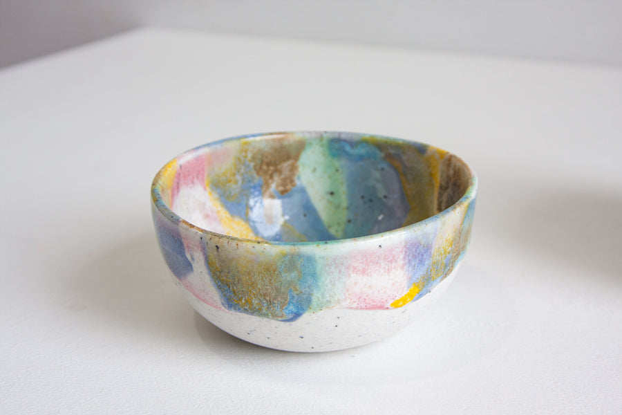 Seconds Sale Handmade Ceramic Small Breakfast Bowl - Rainbow